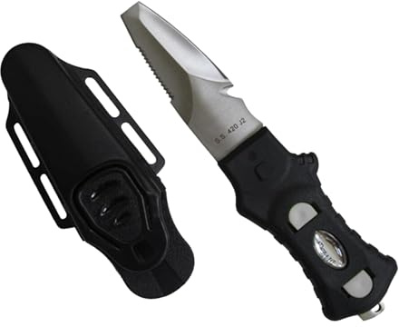 Scuba Choice Compact Stainless Steel Blunt Tip Dive Knife - 2.3 Plain Edge Blade with Ergonomic Nylon Handle, Durable for Scuba Diving, Snorkeling & Water Sports - Black/Silver