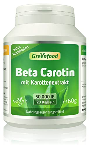 Beta Carotin, 50.000 i.E. (30 mg), 120 Vegi-Kapseln, hochdosiert - Vorstufe von Vitamin A (Augen, Hautschutz). Vegan.