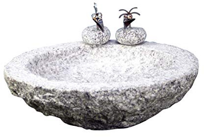 Gebrüder Lomprich Vogelbad aus Granit in Schalenform (mit 2 Vögele am Rand sitzend)