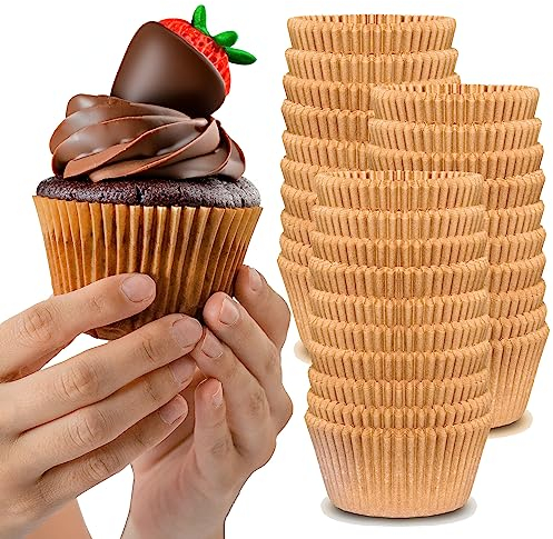 Muffin Liners for Baking - 600pcs Brown EXTRA LARGE SIZE Cupcake Liners Baking Supplies, Thick Jumbo Unbleached Parchment Paper Sheets Cute Cups, Greaseproof Pan Liner Wrappers Kitchen Accessories