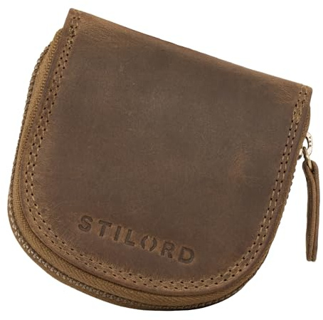 STILORD Cash Mini Billetera Hombre Piel Estuche de Llaves de Cuero Vintage Organizador Monedero Pequeña con Cremallera Slim Wallet Color:marrón - Medio