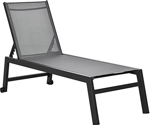 Outsunny Sonnenliege, Gartenliege, 5-stufige Rückenlehne, Aluminium, Grau, 202 x 65 x 43 cm