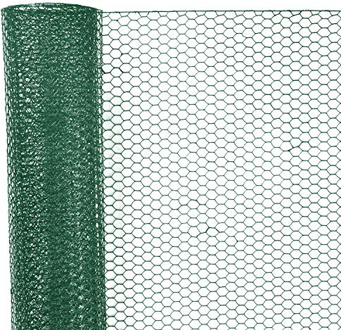 Sechskantgeflecht 10 m - 50cm hoch - Maschenweite 13mm - Materialstärke mit Ummantelung 0,7mm - Kaninchendraht Hasendraht Kleintier Volierendraht Tiergehege - Grün Gitterzaun Drahtzaun