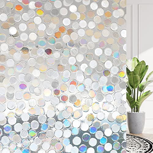 rabbitgoo 3D Fensterfolie Sichtschutzfolie Bunt Kreise Muster 90x300cm | Selbstklebend Dekofolie Regenbogen Statisch Haftend Klebfolie Anti UV ohne Klebstoff Sonnenschutz für Büro Wohnzimmer
