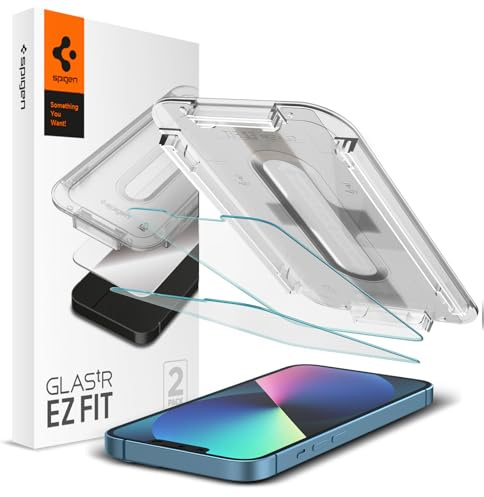 Spigen Glas.tR EZ Fit Skärmskydd kompatibel med iPhone 13 Mini, med Sjabloon voor Installatiem, Kristallklart, Responsiv Touch, Case friendly, 9H härdat glas