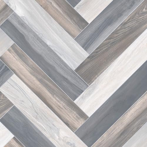VINYL FLOORING UK Grey Brown Anti Slip Wood Effect Vinyl Flooring Roll For Living Room, Dining Room, 2.8mm Cushion Backed Vinyl Sheet, Waterproof Lino Flooring-2m(6'7) X 1m(3'3)-2m²