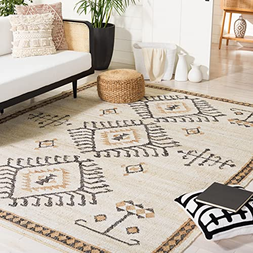 SAFAVIEH Kilim Collection Area Rug - 9' x 12', Ivory & Black, Handmade Flat Weave Jute, Ideal for High Traffic Areas in Living Room, Bedroom (KLM762A)