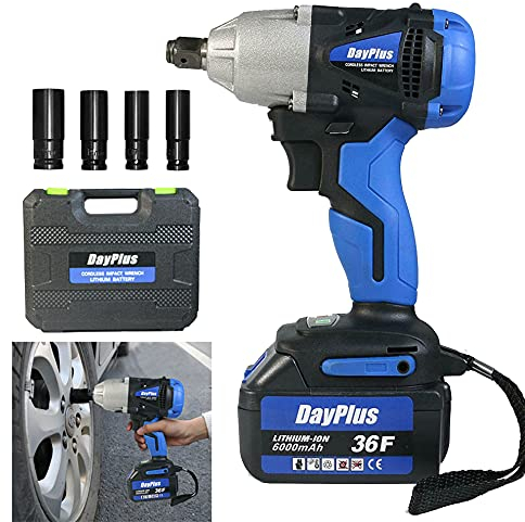 DayPlus Schlagschrauber für Reifenwechsel, Drehschlagschrauber 1/2 Zoll Vierkantschlüssel Mit Akku 6.0Ah 18V, Max. Drehmoment: 420 Nm, 2-Gang, Vorwärts & Rückwärts Funktion, LED Leicht - 2 Akkus