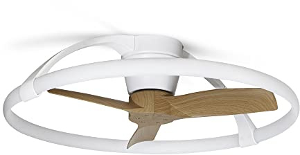 Mantra Nepal Mini Plafoniera a LED dimmerabile e ventola reversibile CC da 30 W, bianco/legno, telecomando e controllo tramite APP