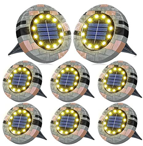 Solar-Bodenleuchten 8 Pack Solar-Wegeleuchten Solar Boden Gartenleuchten Wasserdicht Solarlampen für Außen LED Bodenlampen Solar-Außenleuchten für Garten, Hof, Wege, Gehwege, Rasen,Warm white 8 pack
