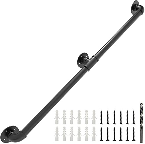 PNBO Wall Handrail 8FT, Industrial Staircase Railing 1.25 Inch Tube Diameter, Galvanized Pipe Handrail for Wall Mounted Stairway