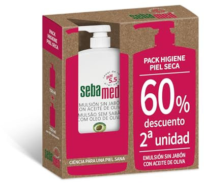 Sebamed Emulsión s/jab con aceite de oliva 2a ud al 60% - Gel de baño para pieles secas sensibles sin jabón, indicado para la higiene diaria