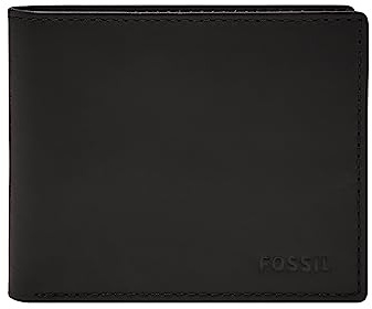 Fossil Men's Wallet, Derrick Leather RFID-Blocking Wallet, Bifold with Flip ID, Black