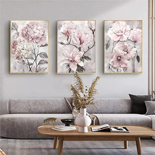 Sarah Duke 3er Premium Poster Set, Rosa Blumen Wandbilder Kunstposter, Ohne Rahmen Leinwandbilder, Wanddeko für Wohnzimmer Schlafzimmer (30 x 40 cm)