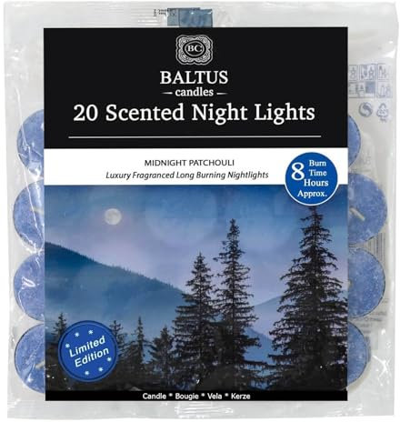 Baltus 20 Pack of Tealights Night Lights 8hr Burn Midnight Patchouli Scented Home Accessory