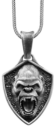 BySilverStone - Collar De Plata De Ley Hecho A Mano Con Diseño De Gorila Para Hombre, Joyería De Plata Con Cabeza De Mono De Gorila, Colgante De Cabeza De Gorila Con Cadena, Collar De Animal