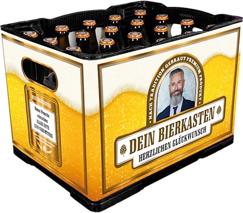 PRINTALA Bierkasten-Banderole personalisiert mit Foto & Text | Banderole + Aufkleber-Set (optional) personalisiert bedruckt mit Foto & Texten nach Wahl (Gelb)