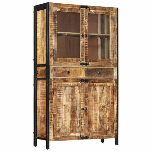 vidaXL Solid Rough Wood Mango Highboard Cabinet - Industrial Vintage Style Storage Sideboard/Cupboard - 100x40x175cm with Black Iron Frame