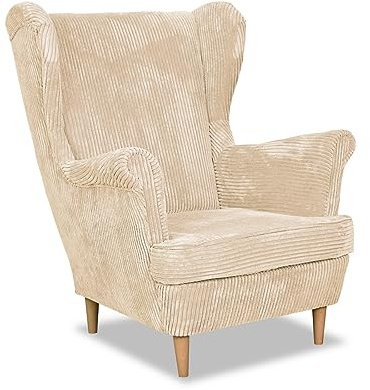 Family Meble Sessel Cord, Modell Bonito, Skandinavisch, Relaxsessel aus Webstoff, Loungesessel, Ohrensessel, Bequemer Sessel, Für Wohnzimmer, Esszimmer, Schlafzimmer, Büro, Elegantes Design, Beige