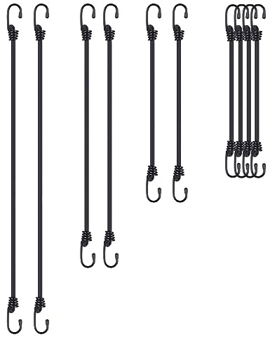 SyiXute 10 Stücke Spanngummi mit Haken,Gepäckspanner mit Haken,in 4-Längen,Schwarz,Extra Stark Spanngurte mit Haken für Tarps Fahrräder Motorräder Auto Ladung usw