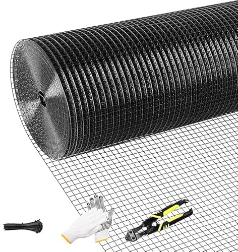 Tongmo Black Hardware Cloth, 1/2 inch 48'' x 100'Chicken Wire Fence, 19 Gauge Vinyl Coated Welded Cage Wire Mesh Roll Supports Poultry Netting Cage Garden Fence