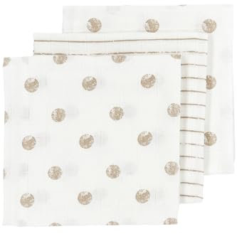 MEYCO Baby Dot Stripe Musselintücher, 3-teilig (Mullwindeln, Mulltücher aus 100% Baumwolle, saugstark & schnelltrocknend, multifunktional), Sand
