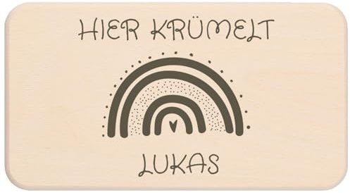 Personalisiertes Frühstücksbrettchen für Kinder aus Buchenholz mit individuellem Namen als Gravur Einzigartiges Geschenk für kleine Frühstückshelden - Motiv: Regenbogen
