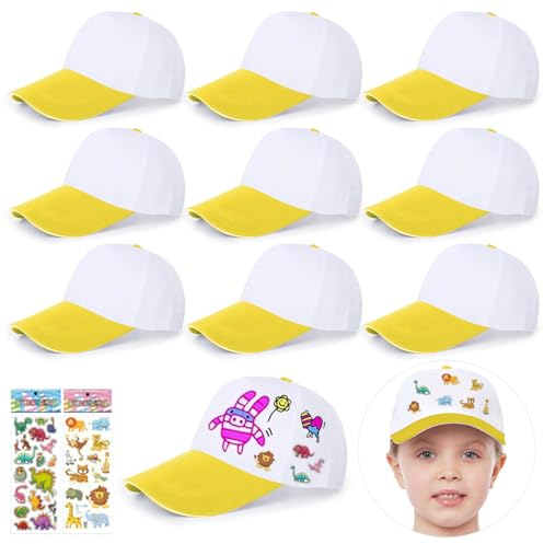 Saijer Baseballkappe zum Selbermachen, für Kinder, 9 Stück, DIY, kreativ, Kunst, Malerei, Hüte, lässig, Strand, Sonnenhut für Outdoor-Sportarten