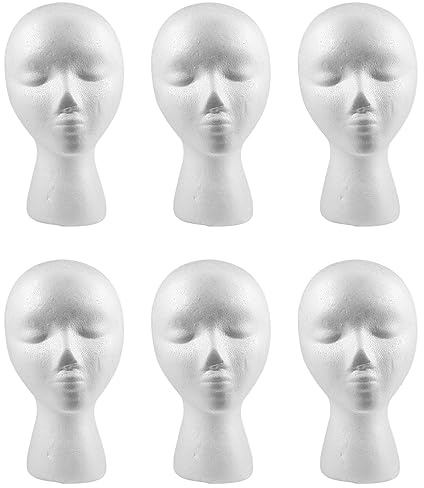 Bcowtte 6 Stücke 27,5 x 52cm Unecht/Mannequin Kopf Weiblicher Schaum (Polystyrol) Aussteller fuer Cap, Kopfhoerer, Haarzusaetze und Peruecken Frauen Mannequin Schaum