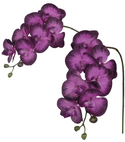 IPOPU Dark Purple Orchid Artificial Flowers 34.3 Real Touch Fake Orchid Latex Purple Flowers Phalaenopsis Branches for Home Party Wedding Bridal Shower Decoration, 2pcs Dark Purple