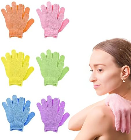 6 Paires Gant Exfoliant Corps, Gant Gommage Corps, Gants Corporel Double Face pour le Corps et le Visage Éliminant Les Peaux Mortes de Douche Double Face en Microfibre pour Adultes et Enfants gant