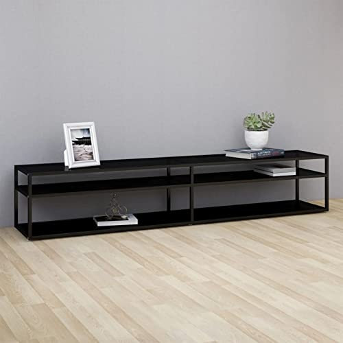 Sufrk Meuble TV noir 220 x 40 x 40,5 cm en verre trempé, meuble TV mobile, meuble de télévision, meuble industriel table basse vintage console pour salon