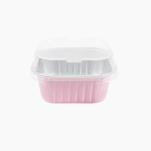 Namzi 100pcs Mini Aluminum Foil Cupcake Baking Cups with Lids Disposable Mini Cake Containers Flan Molds for Pudding, Souffle, Party, Wedding (Pink)