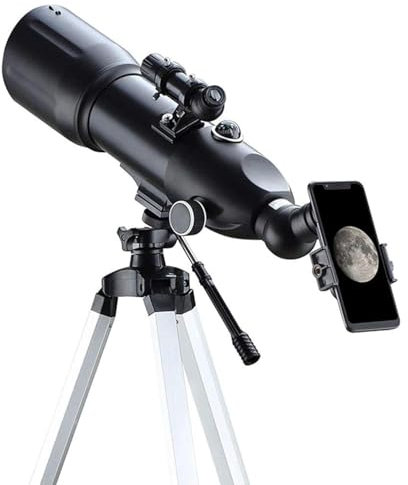 ZXLPHAZ Refraktor-Teleskop, Astronomisches Teleskop, 80 mm Refraktor-Teleskop mit verstellbarem Stativ und Sucherfernrohr, tragbares Reiseteleskop, Astronomie-Teleskop