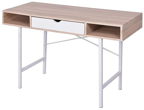 ShGaxin Schreibtisch mit 1 Schublade Eiche und Weiß, Gaming Tisch, Computertisch, Computer Desk, Office Table, Bürotisch, Arbeitstisch, Nähtisch, Pc Tisch