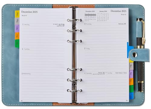 Kalender 2025 2026, Personal A6 Wochenplaner/Terminplaner 1 Woche 2 Seite mit Monatsübersicht, Tasche, Softcover, Klein Schülerkalender Ringbuch, Taschenkalender Buchkalender Planer, Aug-Jul(Englisch)
