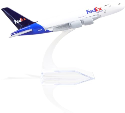 QIYUMOKE 1/400 A380 metallflygplansmodell för FedEx för Airbus A380 med stativ (15 cm lång), lämplig för flygfantaster som gåva eller utställningsdekoration