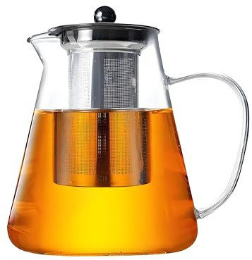1400ML Teekanne Glas mit Siebeinsatz, CMXING Teekanne mit herausnehmbarem Teesieb aus Edelstahl, Borosilikatglas Teeservice für Schwarzen Tee, Grüner Tee