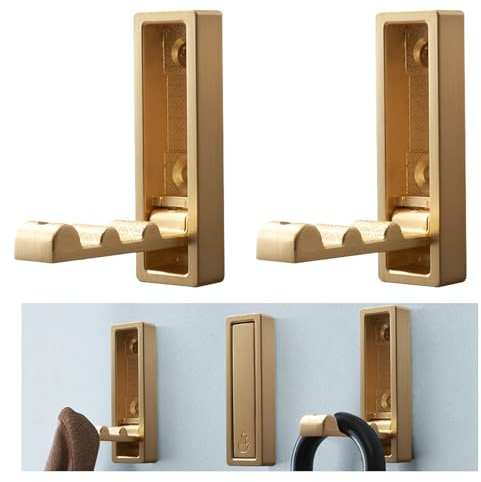 atnayo Foldable Wall Hook, Heavy Duty Zinc Alloy Gold Coat Hooks for Hanging Clothes Bags Towels