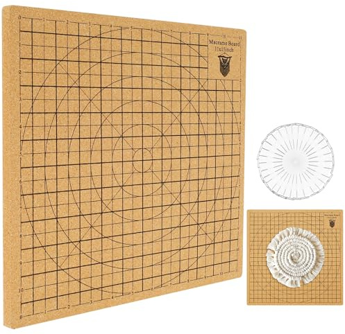 Macrame Board mit Stiften,Doppelseitiges Macrame Board Groß mit Gittern und Anleitung, Wiederverwendbares Tragbares Flechtbrett für Flechten von Armbändern, Knotenschnur,Baumwollseil(11*11 Zoll)