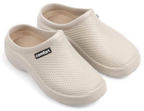 CHILLIFE Zuecos Mujer de EVA, Punta Cerrada, Ligeros y Cómodos, Casual, Jardín y Uso Diario, Fabricado en Portugal (Crema, Sistema Tallas Calzado EU, Adulto, Números, Mediano, 38)
