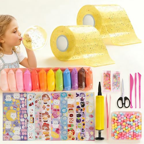 30 Piezas Nano Tape,2 Tape (5 cm x 3 m) + 28 Paquetes De Material De Lujo,con Arcilla, Perlas, Pegatinas Kawaii,Nano Craft Regalos para Niños Niñas(Amarillo)
