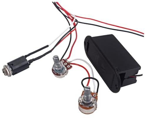Yardwe 2-band Equalizer Eq Vorverstärkerschaltung mit 1 Volume und 2 Tonreglern Kabelbaum für Bass Tonregler Schwarz für Aktive Bassgitarren und Piezo Ausgerüstete Instrumente Kunststoff