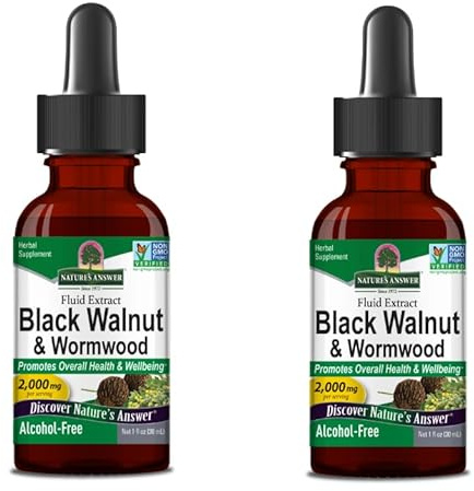 Natural ANswer's BlackWalnut LiquidHerbal Formula – 2000 mg, 2 x 30 ml – Support digestif et nettoyant Lot de 2, 60 ml au total