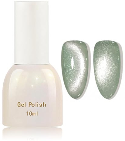 Holografische Flash Cat Eye UV Gel Nagellack, Langanhaltender Grün Cat Eye Nail Polish, Glitzer Katzenauge Magnet Nagellack UV Art Manicure DIY Geschenk für Frauen(Grün, 10ML)