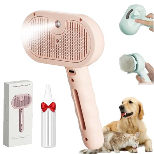 Fellmoment Bürste, Fellmoment 3-in-1 Dampf-Haustierbürste, Katzenbürste Mit Dampf,Selbstreinigende Hunde Spraybürste Zum Haaren,Sanfter,Hygienischer Für Hunde Und Katzen (Rosa)