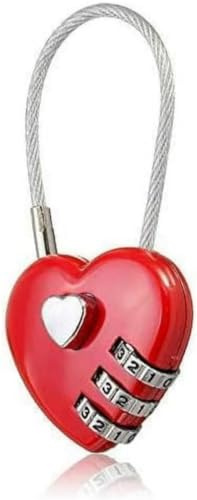 Mini Love Heart Lock,Red Heart Padlock, Mini Code Lock,Padlocks and Hasps,Bags/Suitcase/Lockers/Backpacks/Jewelry Boxes Wire Rope 3-Digit Code Combination Padlock for Travel