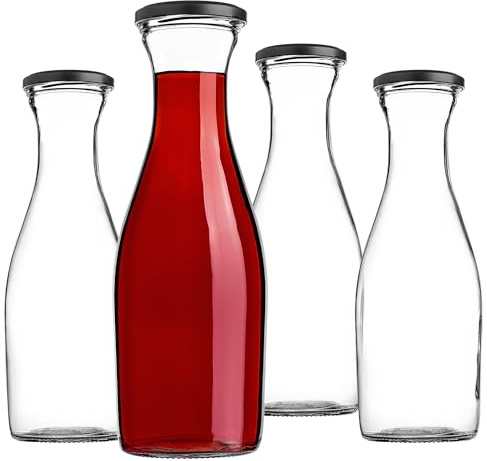 KADAX Bottiglie di vetro da 1 l, 4 pezzi, bottiglie di succo con tappo a vite fi66 mm, bottiglie vuote per conserve e riempimento, bottiglie per succo, bottiglia a collo largo