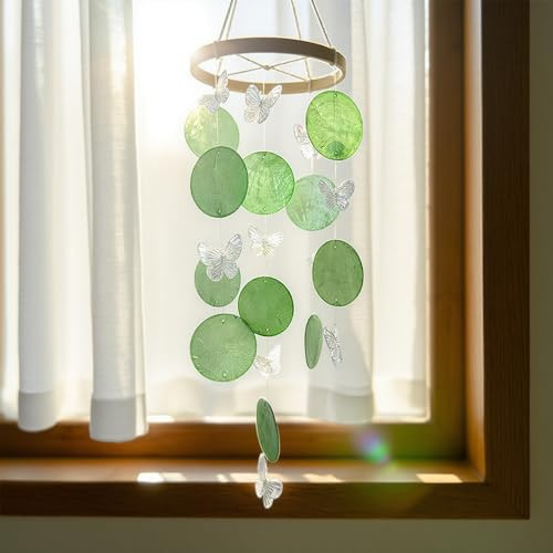 MSLSOZ Carillon éolien en forme de coquillage de papillon, carillon éolien d'intérieur avec crochet en S, carillon éolien à suspendre pour jardin, son net et agréable, cadeau parfait pour intérieur