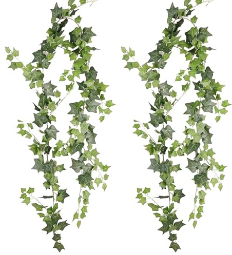2 Stück Künstlicher Efeu Girlande - Kunstefeu Girlande Pflanze 2m Hängend, Blumengirlande, Blumenranken Künstlich, Pflanzen Ranken, Kunst Efeu Ranken für Hochzeit Party Garten Festival Dekorationen